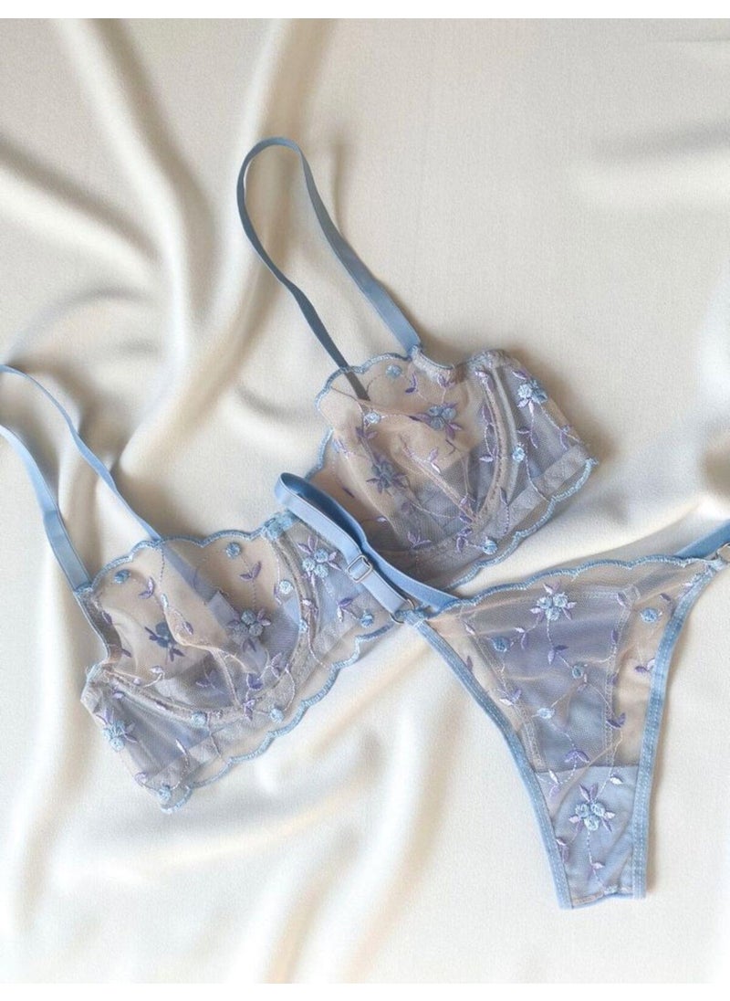 La Linaa Flora Ice Blue Women's Bralet Set  - Image 3