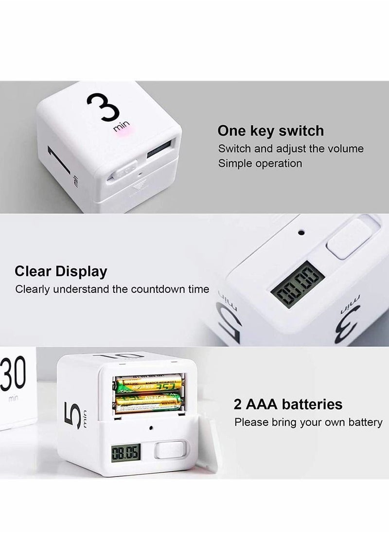 Y&D - Cube Timer, Kitchen Timer Child Exercise Gravity Sensor Flip For Time Management And Countdown Settings, Student Learning (1 - 3 5 10 Minutes, White) - Image 1