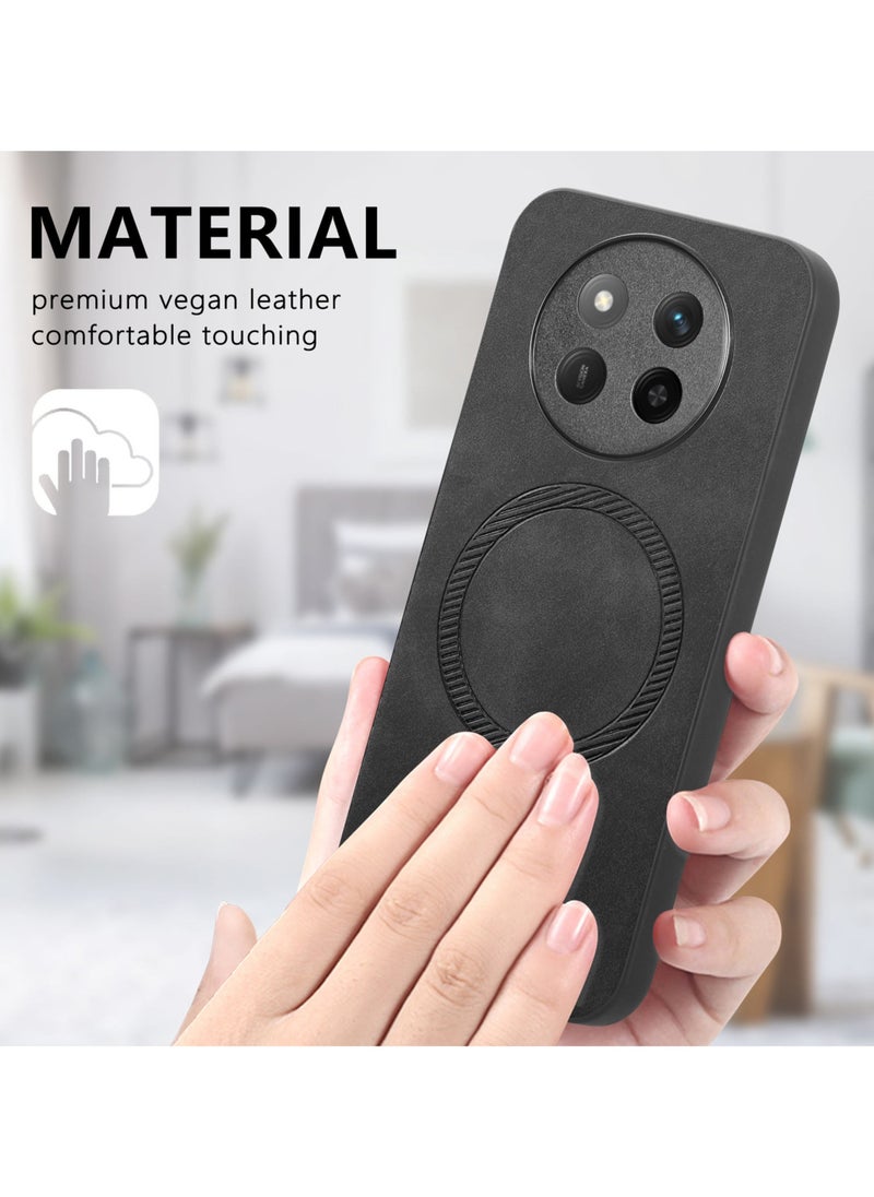 Youque For Honor X9c 5G Protection Case,Luxury Plain Leather Magsafe Magnetic Back Protection Case Cover Black  - Image 4