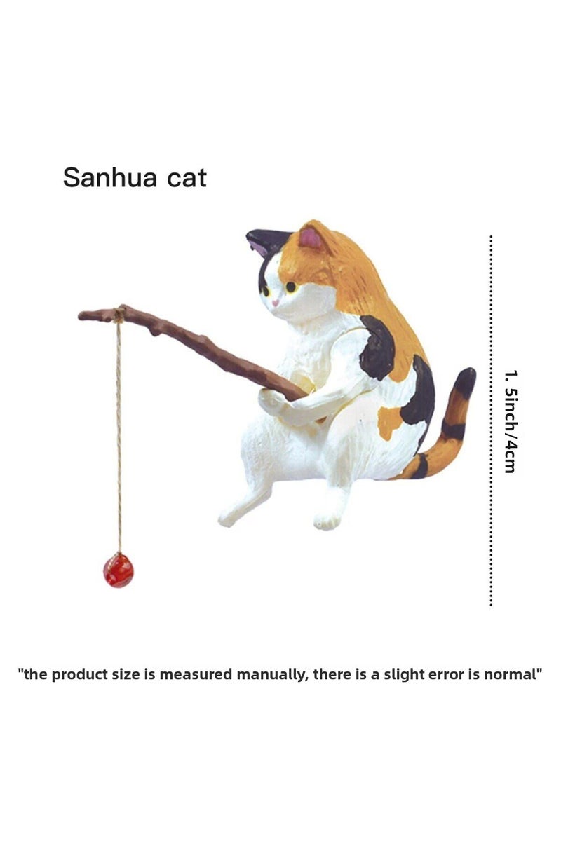 حوض سمك ملون بالكامل، قطة تصطاد السمك، زينة مكتبية إبداعية بتصميم منظر طبيعي، متعة صيد السمك، ديكور صغير