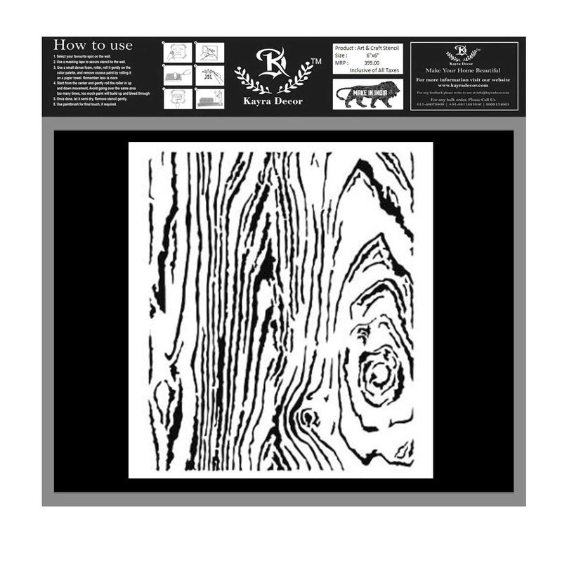 Kayra Decor Reusable Woodgrain Stencils for Art and Craft,Walls,Floor,Tiles,Furniture,Painting Canvas Art,T-Shirt, Cookie & Cake Decoration,Drawing Stencils for Kids, 6"x 6" (Pack of 1) - Image 1