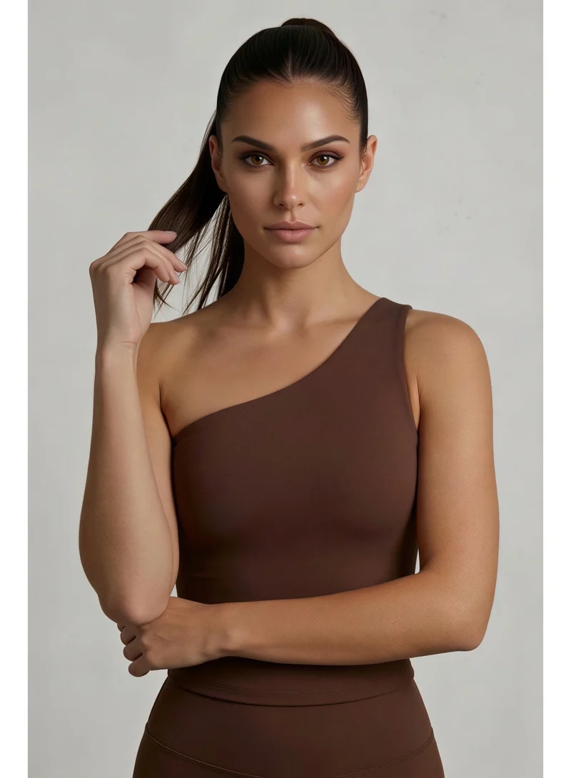CORRE Active Wear Alma One Shoulder Top - Brown