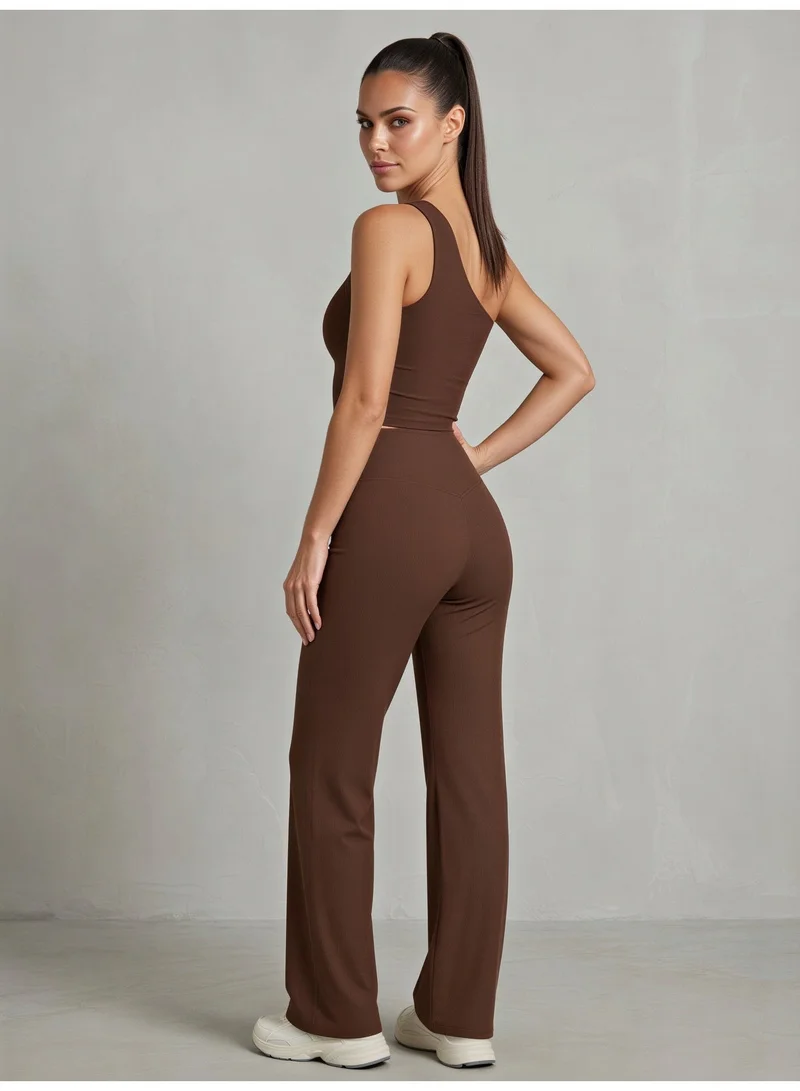 CORRE Active Wear Alma One Shoulder Top - Brown