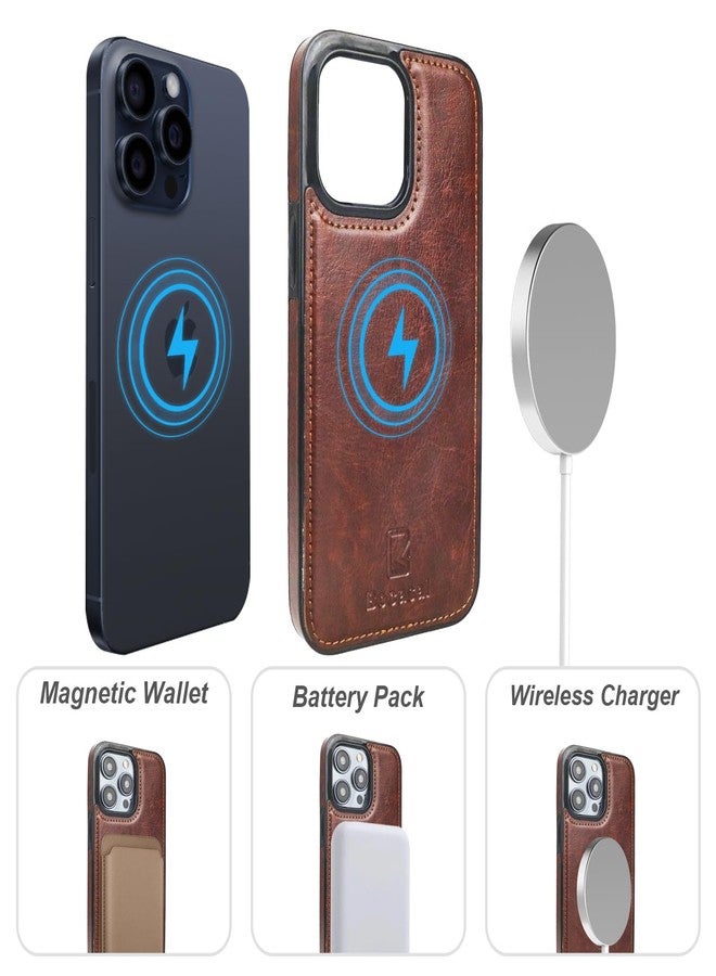 Bocasal for iPhone 15 Pro Max Wallet Case Compatible with MagSafe Wireless Charging, RFID Blocking Magnetic Leather Case with Card Slots Holder Kickstand Detachable Wrist Strap 6.7 Inch (Brown) - Image 4