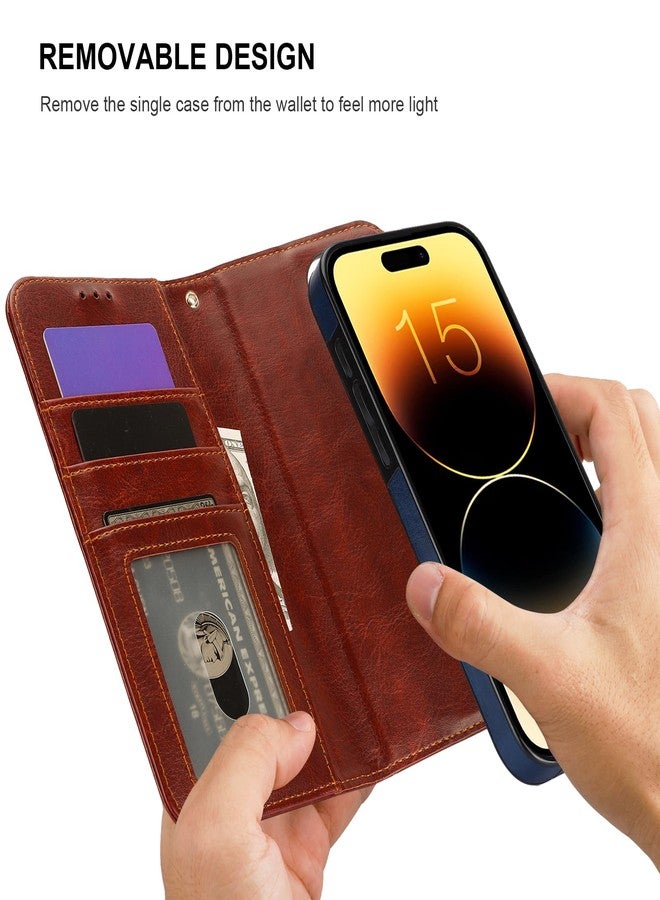 Bocasal for iPhone 15 Pro Max Wallet Case Compatible with MagSafe Wireless Charging, RFID Blocking Magnetic Leather Case with Card Slots Holder Kickstand Detachable Wrist Strap 6.7 Inch (Brown) - Image 3
