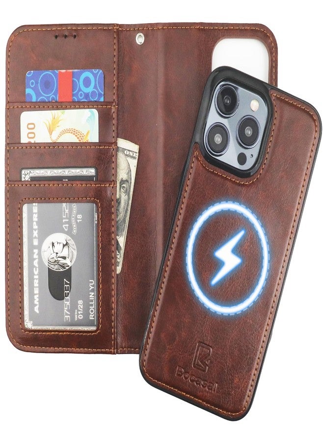 Bocasal for iPhone 15 Pro Max Wallet Case Compatible with MagSafe Wireless Charging, RFID Blocking Magnetic Leather Case with Card Slots Holder Kickstand Detachable Wrist Strap 6.7 Inch (Brown) - Image 1