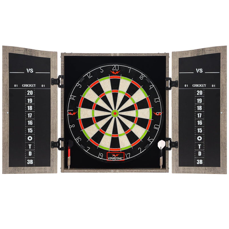 VONEZONE Dartboard Cabinet Set - Easy Assembly One Piece Sports Hemp Dartboard Scoreboard - Play Immediately - 6 Dart Chalk Set for Home Game Bar Accessories, Gray - Image 3
