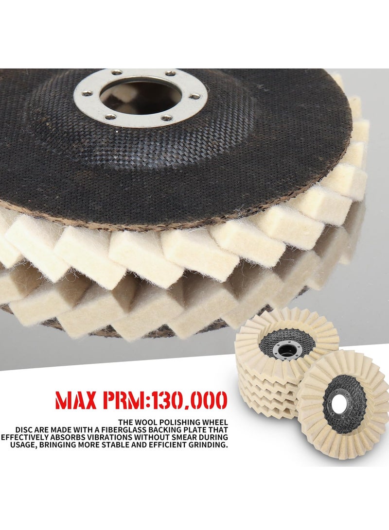 Generic 5 PCS Wool Polishing Wheel Type 27 Flap Disc Set, 5 Inch x 7/8 Very Fine Felt Polishing Pads, Wool Buffing Wheels, Angle Grinder Attachments, Fast Heat Dissipation - Image 4