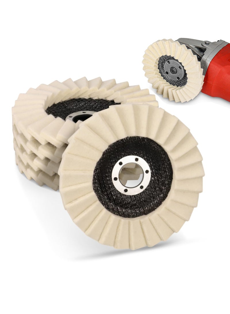Generic 5 PCS Wool Polishing Wheel Type 27 Flap Disc Set, 5 Inch x 7/8 Very Fine Felt Polishing Pads, Wool Buffing Wheels, Angle Grinder Attachments, Fast Heat Dissipation - Image 1