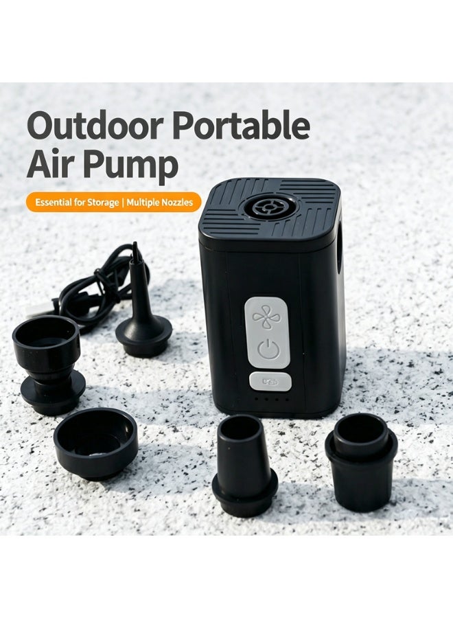 Portable Rechargeable Air Pump, USB Electric Inflator Deflator with 5 Nozzles, Mini Air Pump for Air Mattress, Pool Floats, Camping, Vacuum Storage Bags - Image 1
