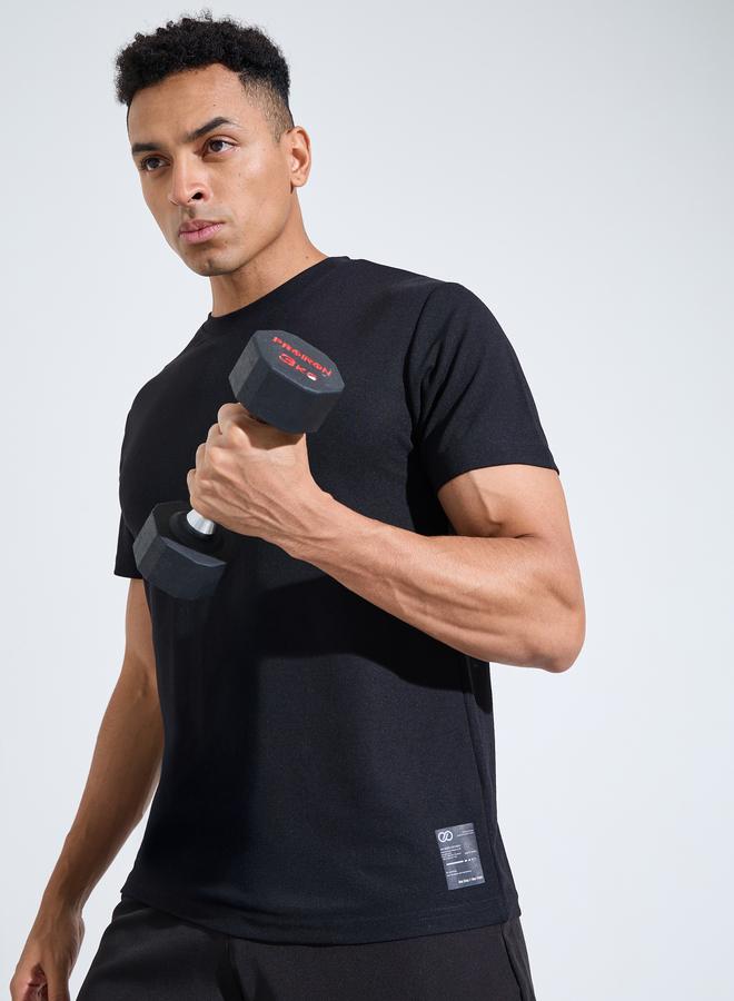 Styli Black Solid Patchwork Detail Regular Fit Active T-Shirt - Image 1