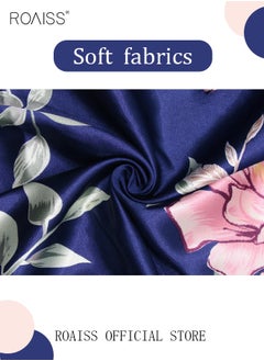 roaiss 5 PCS Pajama Sets for Women Sweet Floral Printing Lace Edge Homewear Ladies Nightwear Silky Clothes Suits Spring Summer Sleepwear Sling with Chest Pad Nightdress(Suspender Top + Suspender Skirt + Nightgown + Shorts + Trousers)Blue  - Image 5