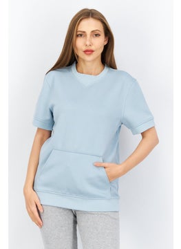 Kenneth Cole Women Round Neck Plain Sweatshirt, Light Blue  - Image 1