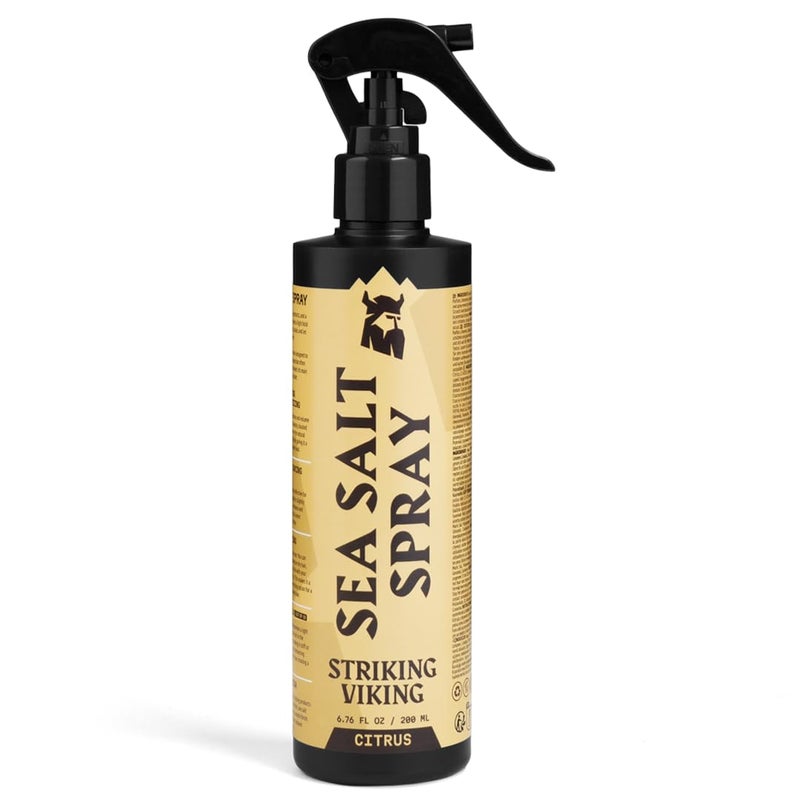 Striking Viking بخاخ ملح البحر الفايكنغ اللافت للرجال، رائحة الحمضيات، بخاخ لتنسيق الشعر - يزيد الحجم، يعزز التجاعيد، شكل وثبات، 6.76 أونصة سائلة، خالي من البارابين، صنع في ألمانيا - Image 1