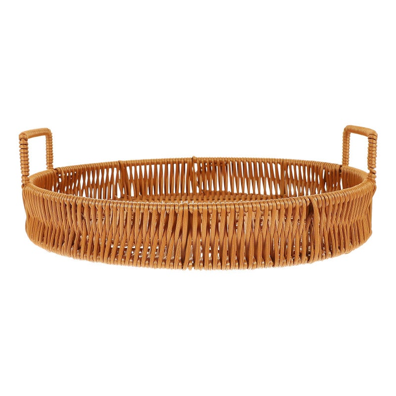 Brown Woven Bread Basket with Handles 30cm Kitchen Storage Picnic Snack Holder - Image 2