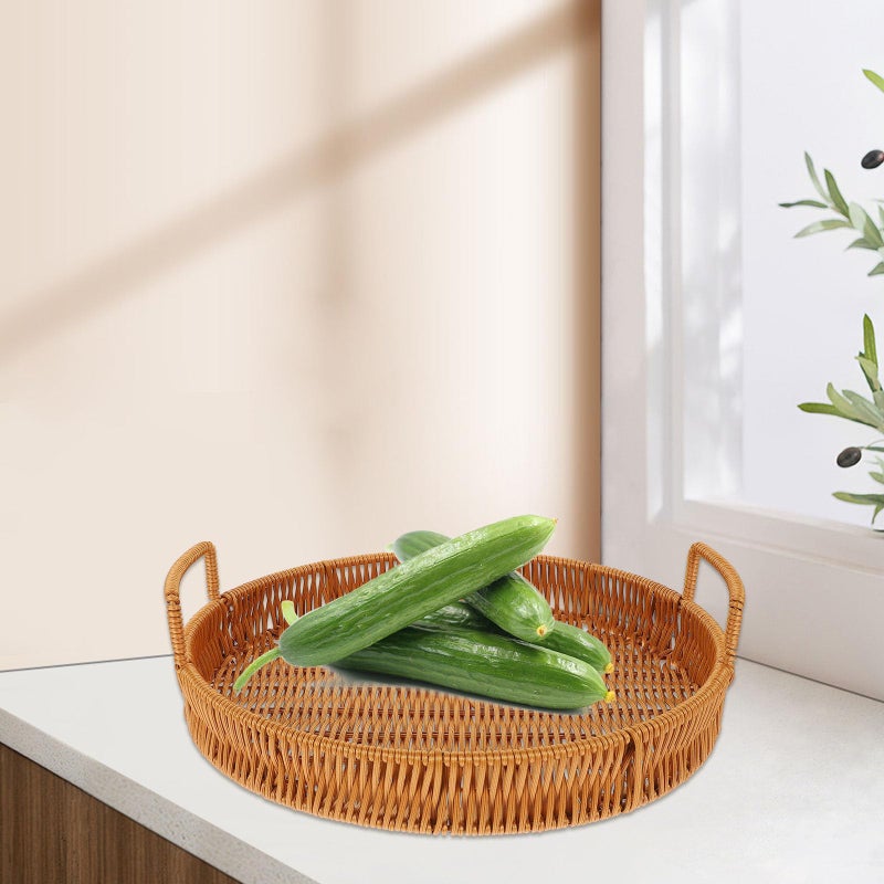 Brown Woven Bread Basket with Handles 30cm Kitchen Storage Picnic Snack Holder - Image 5