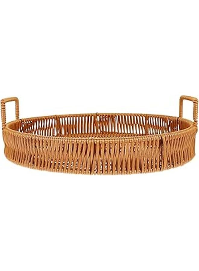 Brown Woven Bread Basket with Handles 30cm Kitchen Storage Picnic Snack Holder - Image 1