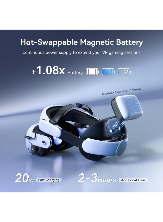 اي ام في ار حزام رأس بطارية قابل للشحن متوافق مع Meta Quest 3، حزمة بطارية قابلة للاستبدال ساخنة بنظام تبريد الهواء، قابل للتعديل لراحة وجلسات لعب ممتدة - Image 4