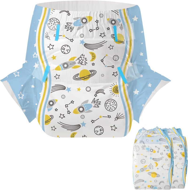CutiePlusU Adult Diapers 2 Pieces Incontinence Briefs with Tabs for Women and Men Maximum Overnight Absorbency Cosmic Adventurer Large 3747 - Image 1