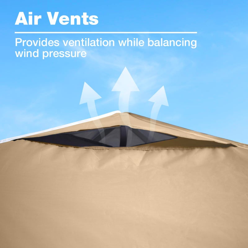 FLOUREE 10x10 Canopy Replacement Top Cover with Air Vents for ez up Pop up Canopy Gazebo Tent with Adjustable Straps, Waterproof & Anti-UV for Outdoor Shade (Frame Not Included) (Beige) - Image 5