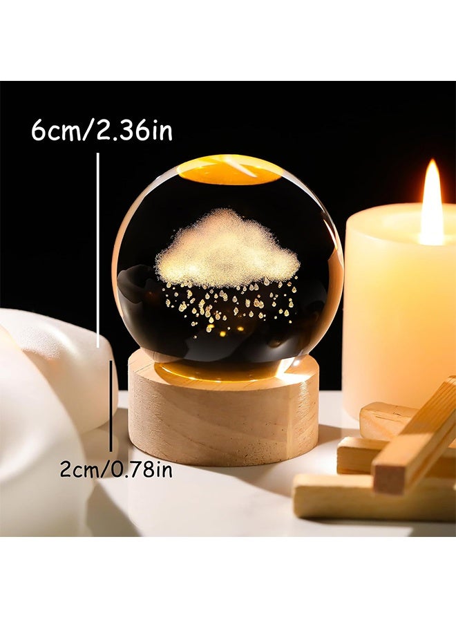 3D Cloud and Rains Crystal Ball Gifts for Women Men, Crystal Decorative Ball Engraved Cloud Figurine Paperweight with LED Light Base for Home Office Decoration for Birthday - Image 2