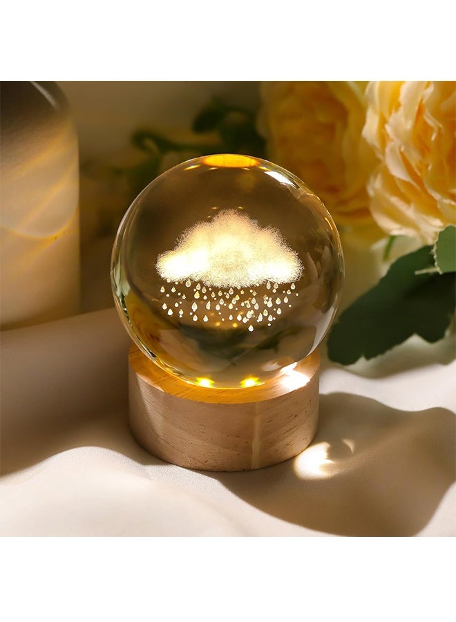 3D Cloud and Rains Crystal Ball Gifts for Women Men, Crystal Decorative Ball Engraved Cloud Figurine Paperweight with LED Light Base for Home Office Decoration for Birthday - Image 4