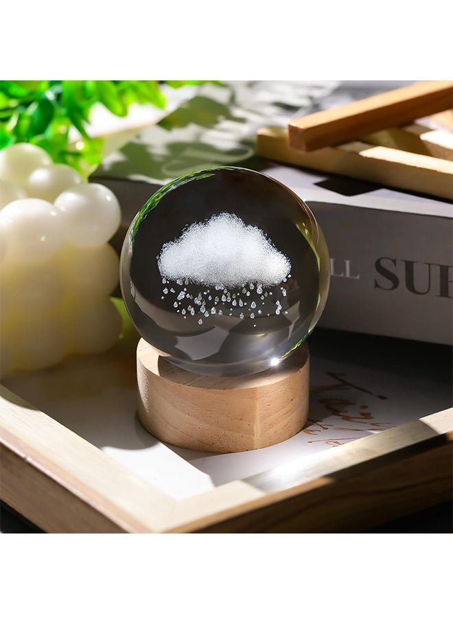 3D Cloud and Rains Crystal Ball Gifts for Women Men, Crystal Decorative Ball Engraved Cloud Figurine Paperweight with LED Light Base for Home Office Decoration for Birthday - Image 5