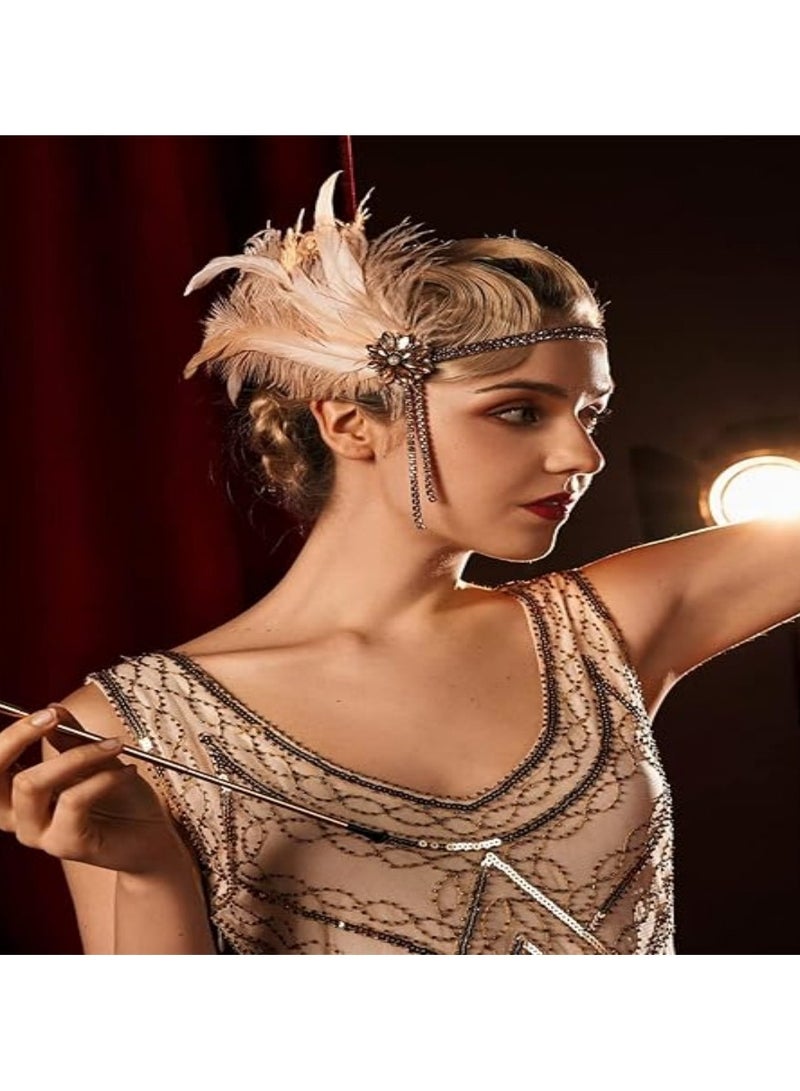 1920s Flapper Headband with Rhinestones & Pearls, Elegant Great Gatsby Hair Accessory for Women, Art Deco Style (Champagne) - Image 3