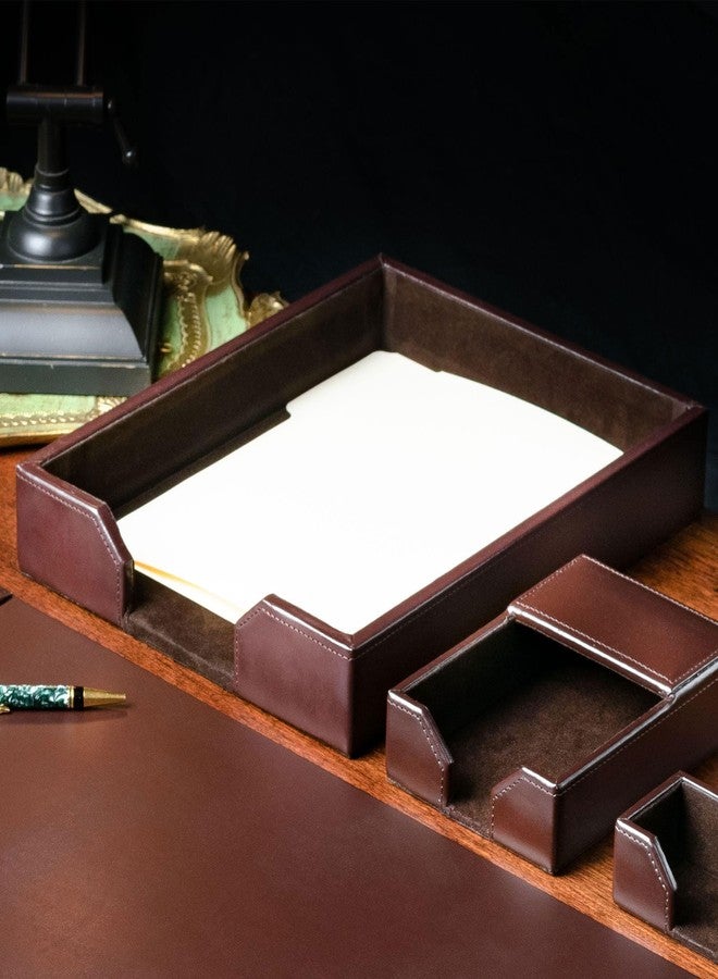 Dacasso Dark Brown Bonded Leather Luxury Letter Tray Holder - Paper Organizer for Desktop Office Essentials & Executive Desk Decor - Image 2