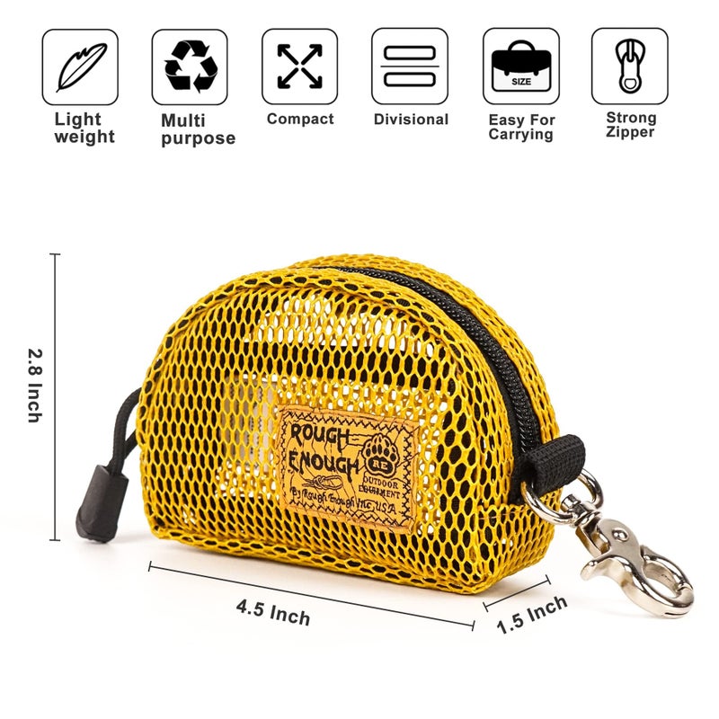 RE ROUGH ENOUGH Rough Enough Small Coin Purse Pouch Card Holder Wallet with Zipper Clip for Women in Golden Yellow Mesh Mini - Image 4