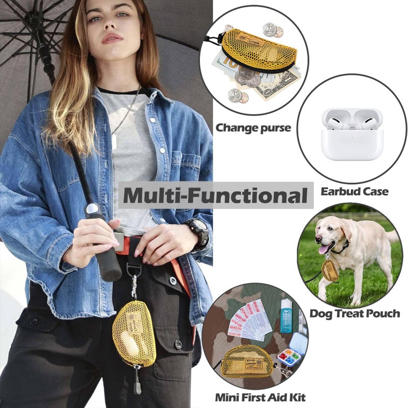 RE ROUGH ENOUGH Rough Enough Small Coin Purse Pouch Card Holder Wallet with Zipper Clip for Women in Golden Yellow Mesh Mini - Image 2