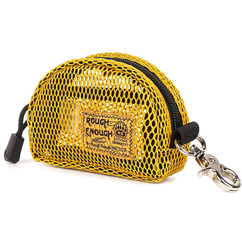 RE ROUGH ENOUGH Rough Enough Small Coin Purse Pouch Card Holder Wallet with Zipper Clip for Women in Golden Yellow Mesh Mini - Image 1