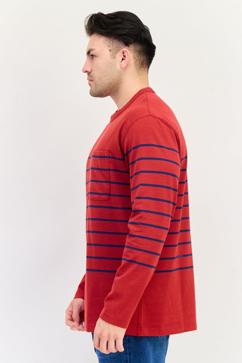 Celio Men Crew Neck Long Sleeve Stripe T-Shirt, Red - Image 4