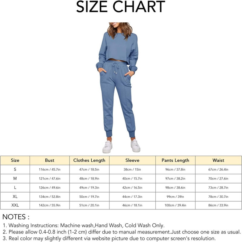 كلاراكو طقم ملابس نسائي مكون من قطعتين، بلوزة قصيرة بأكمام طويلة، خصر مرن برباط، بنطال رياضي، بدلة رياضية غير رسمية، طقم ترفيهي - Image 4