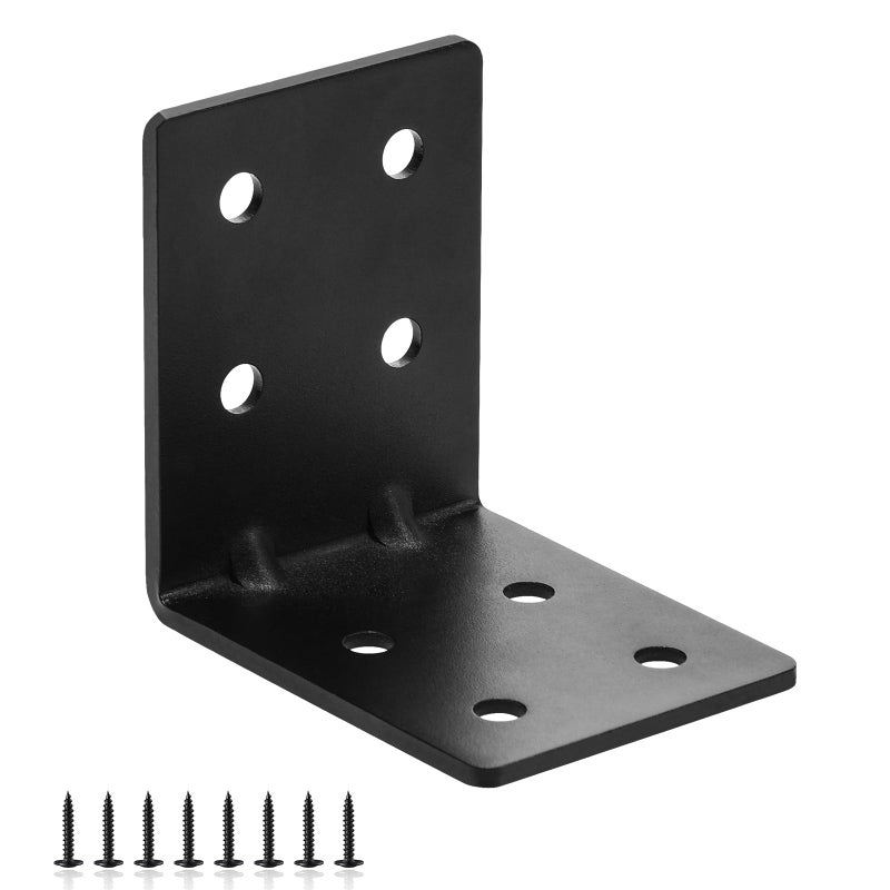 MOZCORN 4 PCS Heavy Duty Steel Corner Brackets, 4"x4"x3" 90 Degree L Right Angle Bracket, DIY L Shelf Brackets, Metal Joint Timber Connector Support for Wood Shelves, Furniture - Image 1