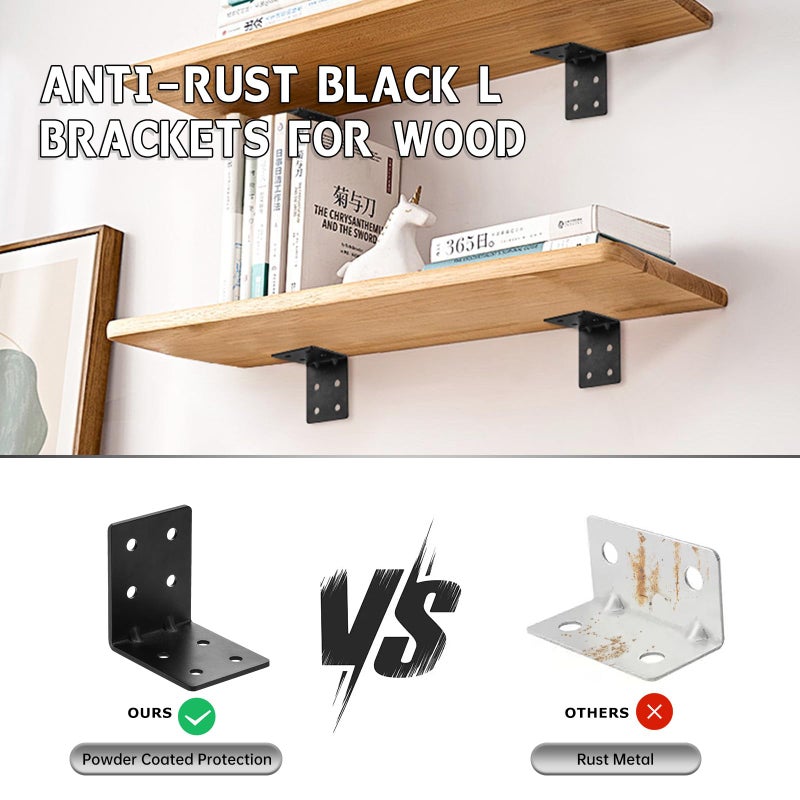 MOZCORN 4 PCS Heavy Duty Steel Corner Brackets, 4"x4"x3" 90 Degree L Right Angle Bracket, DIY L Shelf Brackets, Metal Joint Timber Connector Support for Wood Shelves, Furniture - Image 4
