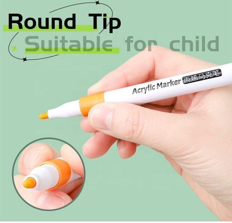 Krujyam Acrylic Marker Pens – 12 Vibrant Colors, Fine Tip, Quick-Dry, Water-Based Ink for DIY Crafts, Rock, Wood, Glass, Paper, Fabric Art for Kids & Adults (Acrylic MarkerPen 48) - Image 4