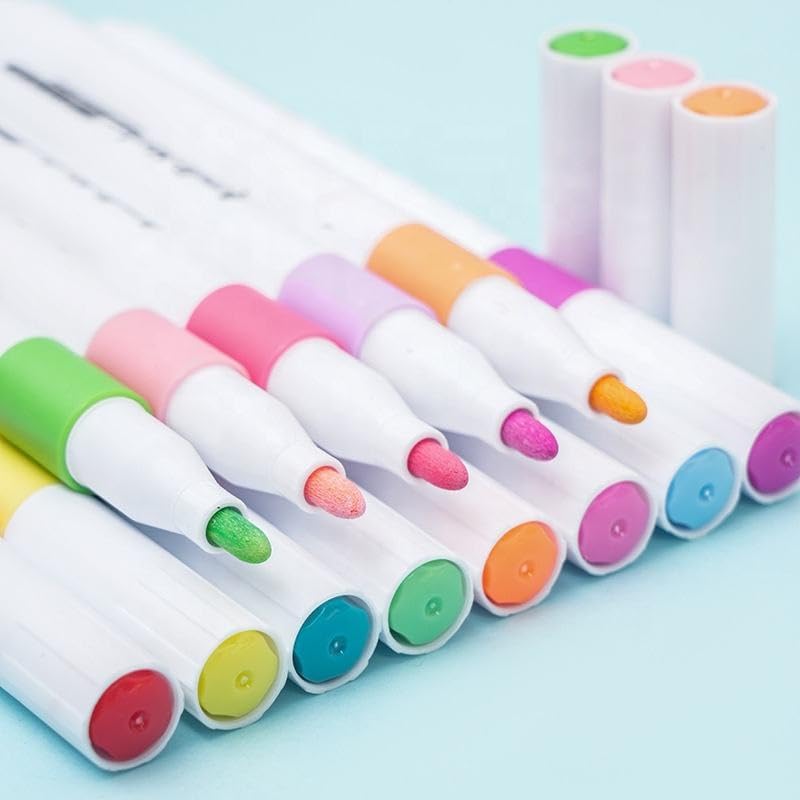 Krujyam Acrylic Marker Pens – 12 Vibrant Colors, Fine Tip, Quick-Dry, Water-Based Ink for DIY Crafts, Rock, Wood, Glass, Paper, Fabric Art for Kids & Adults (Acrylic MarkerPen 48) - Image 2