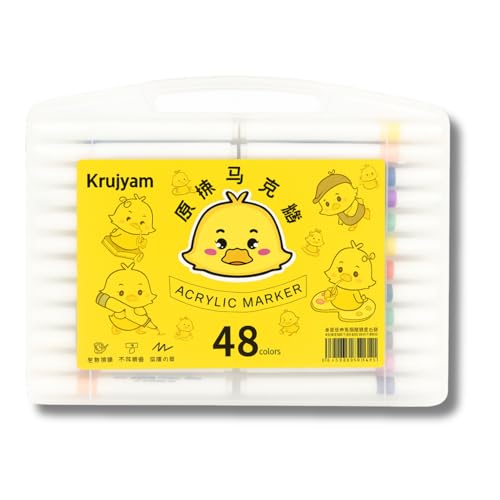 Krujyam Acrylic Marker Pens – 12 Vibrant Colors, Fine Tip, Quick-Dry, Water-Based Ink for DIY Crafts, Rock, Wood, Glass, Paper, Fabric Art for Kids & Adults (Acrylic MarkerPen 48) - Image 1