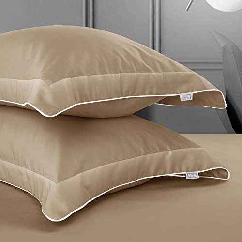 Spread Spain Italian Cotton Standard Pillow Cases Set of 2 Super Soft and Breathable Envelope Closure Pillowcases 18" x 27" Inches Standard Size with 500 Thread Count Beige - Image 1