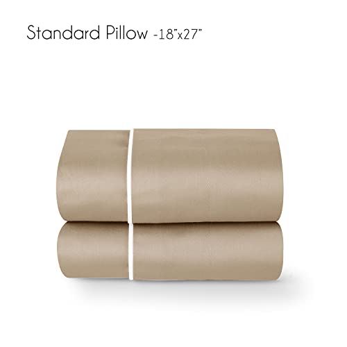 Spread Spain Italian Cotton Standard Pillow Cases Set of 2 Super Soft and Breathable Envelope Closure Pillowcases 18" x 27" Inches Standard Size with 500 Thread Count Beige - Image 4