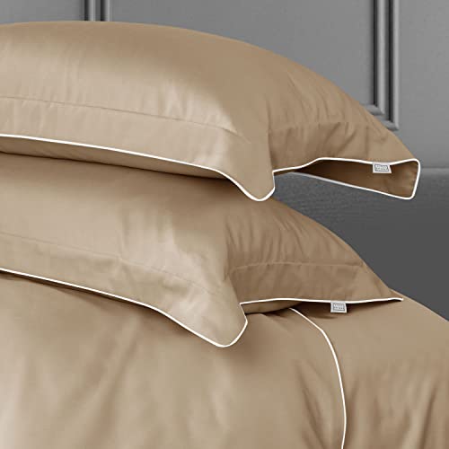 Spread Spain Italian Cotton Standard Pillow Cases Set of 2 Super Soft and Breathable Envelope Closure Pillowcases 18" x 27" Inches Standard Size with 500 Thread Count Beige - Image 2