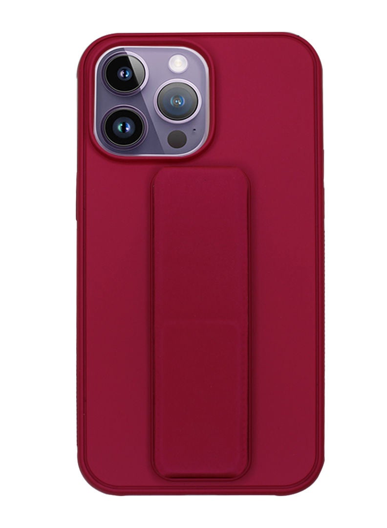 Theodor Fully Covered With Finger Grip Stand Holder Anti-Slip Shockproof Protective Case Cover For Apple iPhone 14 Pro Max Maroon 