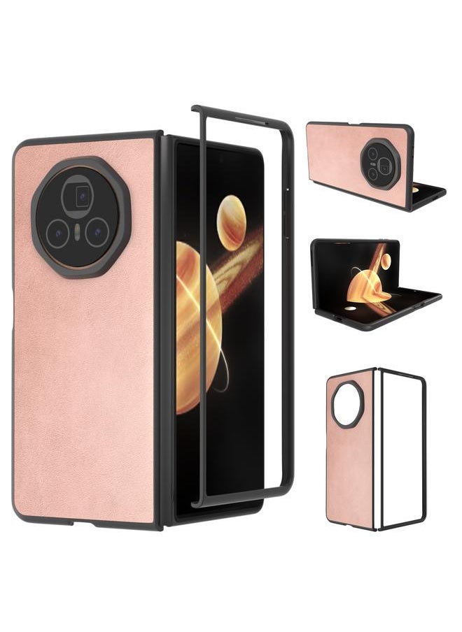erorex - For Honor Magic V3 Black Frame Two-color Calf Texture PU Phone Case(Pink) - Image 1
