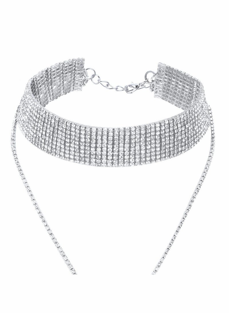 Stylish 2-Piece Rhinestone Choker Necklace Set for Women & Girls - Trendy Wide Collar Design with Elegant Tassels - Image 4