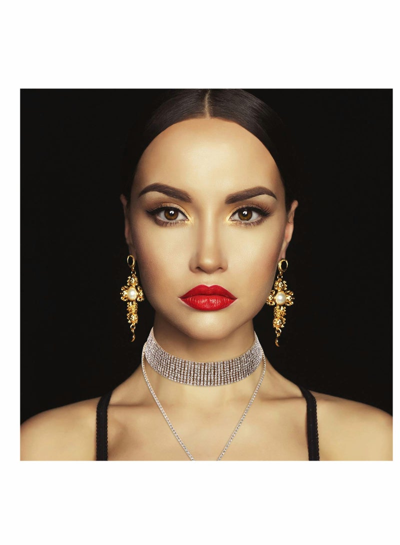 Stylish 2-Piece Rhinestone Choker Necklace Set for Women & Girls - Trendy Wide Collar Design with Elegant Tassels - Image 5