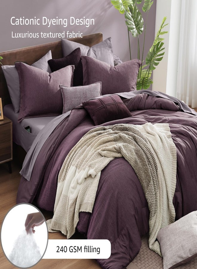 Monbix Twin Comforter Set, Deep Purple Bedding Comforter for Twin XL Bed Set Reversible, Bedding Sets 5 Pieces, Cationic Dyeing Bed in a Bag Twin with Comforter, Sheets, Pillowcases & Shams - Image 3
