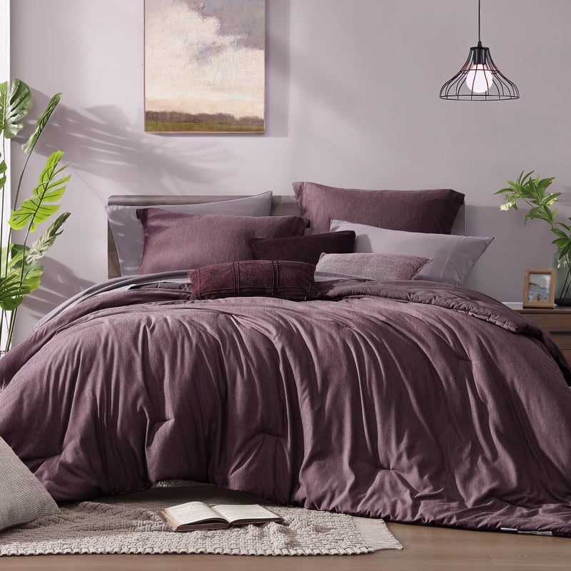 Monbix Twin Comforter Set, Deep Purple Bedding Comforter for Twin XL Bed Set Reversible, Bedding Sets 5 Pieces, Cationic Dyeing Bed in a Bag Twin with Comforter, Sheets, Pillowcases & Shams - Image 1