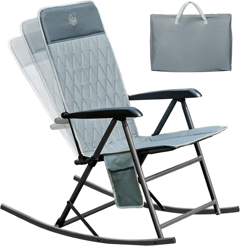 Timber Ridge 3-Level Adjustable Rocking Camping Chair, Padded High Back Outdoor Rocking Chair with Side Pocket, Portable Folding Rocker for Adults, Supports 300 LBS for Lawn, Patio, Porch - Image 1