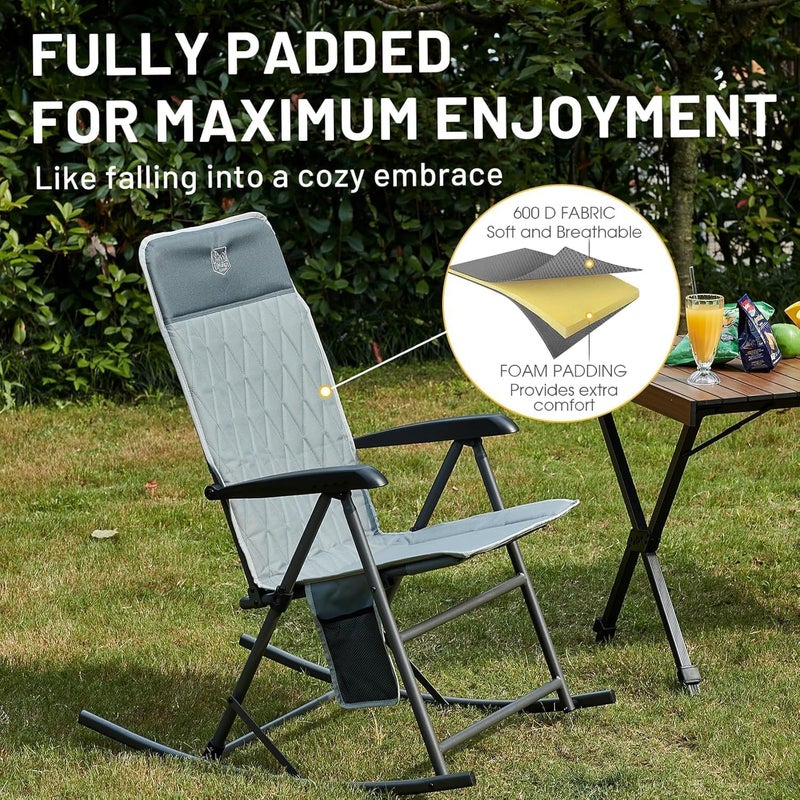 Timber Ridge 3-Level Adjustable Rocking Camping Chair, Padded High Back Outdoor Rocking Chair with Side Pocket, Portable Folding Rocker for Adults, Supports 300 LBS for Lawn, Patio, Porch - Image 4